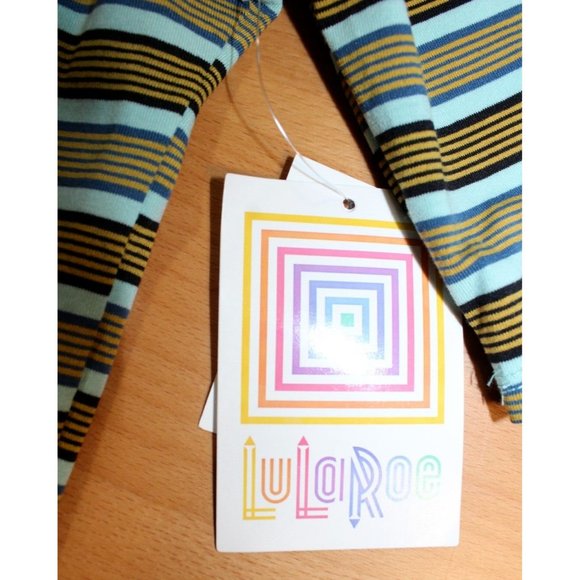 Womens Lularoe Gigi Short Sleeve SS Shirt Top XS Beige Teal Striped NWT - Picture 2 of 5